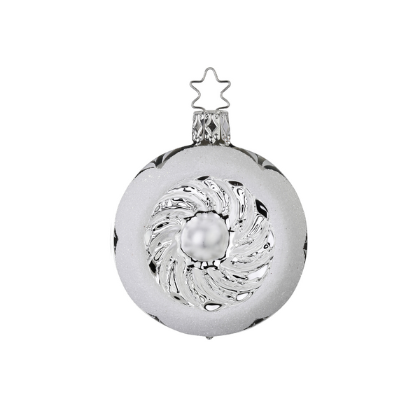 Ornament Reflection, silver, swirl center, small, by Inge Glas of Germany