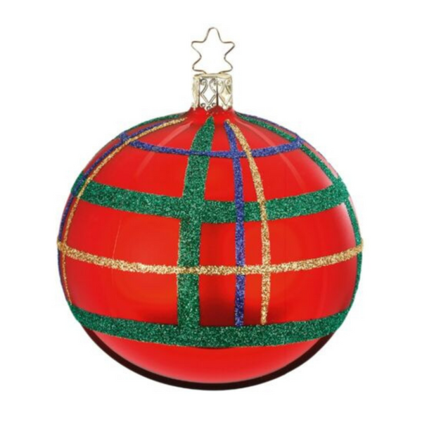 Squared Ball, red shiny, 10cm by Inge Glas of Germany
