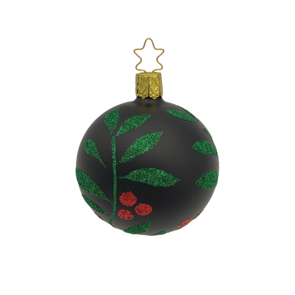 Christmas Leaf Ball, black matte, small by Inge Glas of Germany