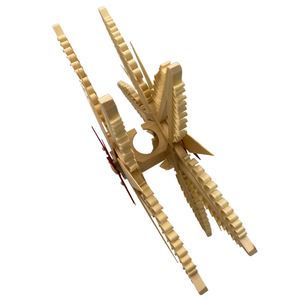 Illuminated Hanging Star, double, 32 cm with natural wood star center by Martina Rudolph