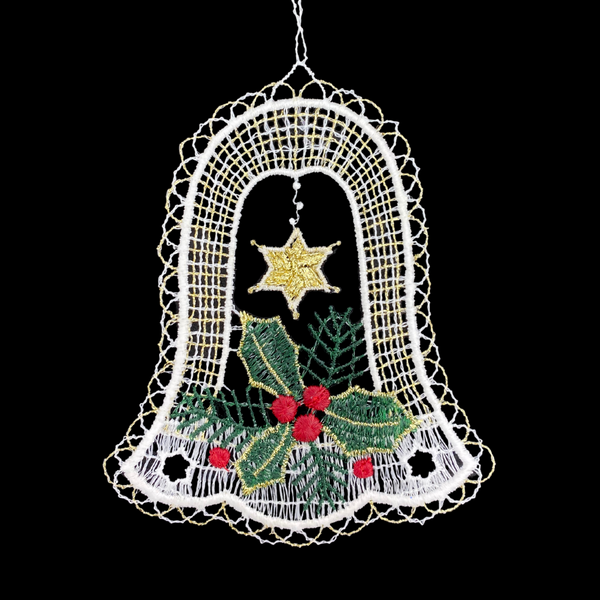 Lace Bell with Holly in Color Ornament by StiVoTex Vogel