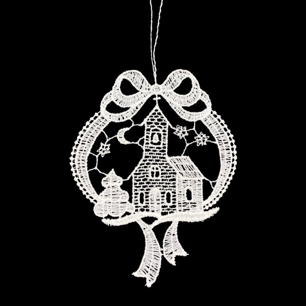 Lace Church in Ribbon Frame Ornament by StiVoTex Vogel