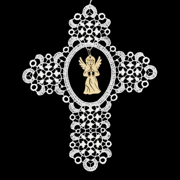 Cross Lace Ornament with Wood Praying Angel by StiVoTex Vogel