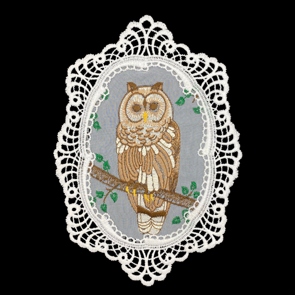 Owl in Lace Frame Window Hanging by Stickservice Patrick Vogel