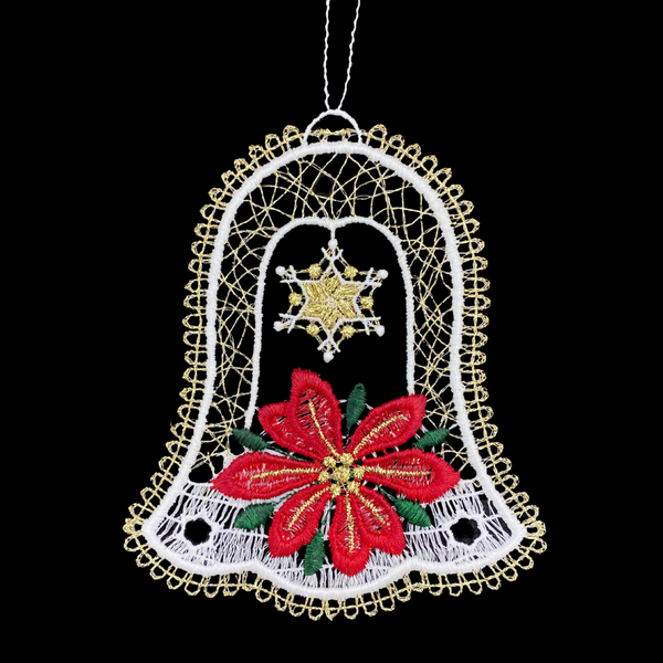 Lace Bell with Poinsettia in Color Ornament by StiVoTex Vogel