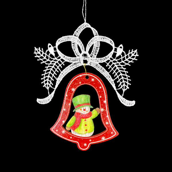 Lace Ornament with Wooden Snowman Bell by StiVoTex Vogel