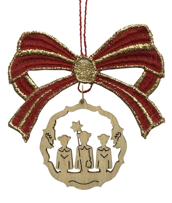 Red Lace Bow with Wood Dangle Ornament by Kunstgewerbe Lenk und Sohn