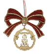 Red Lace Bow with Wood Dangle Ornament by Kunstgewerbe Lenk und Sohn