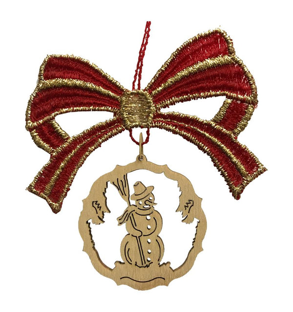 Red Lace Bow with Wood Dangle Ornament by Kunstgewerbe Lenk und Sohn