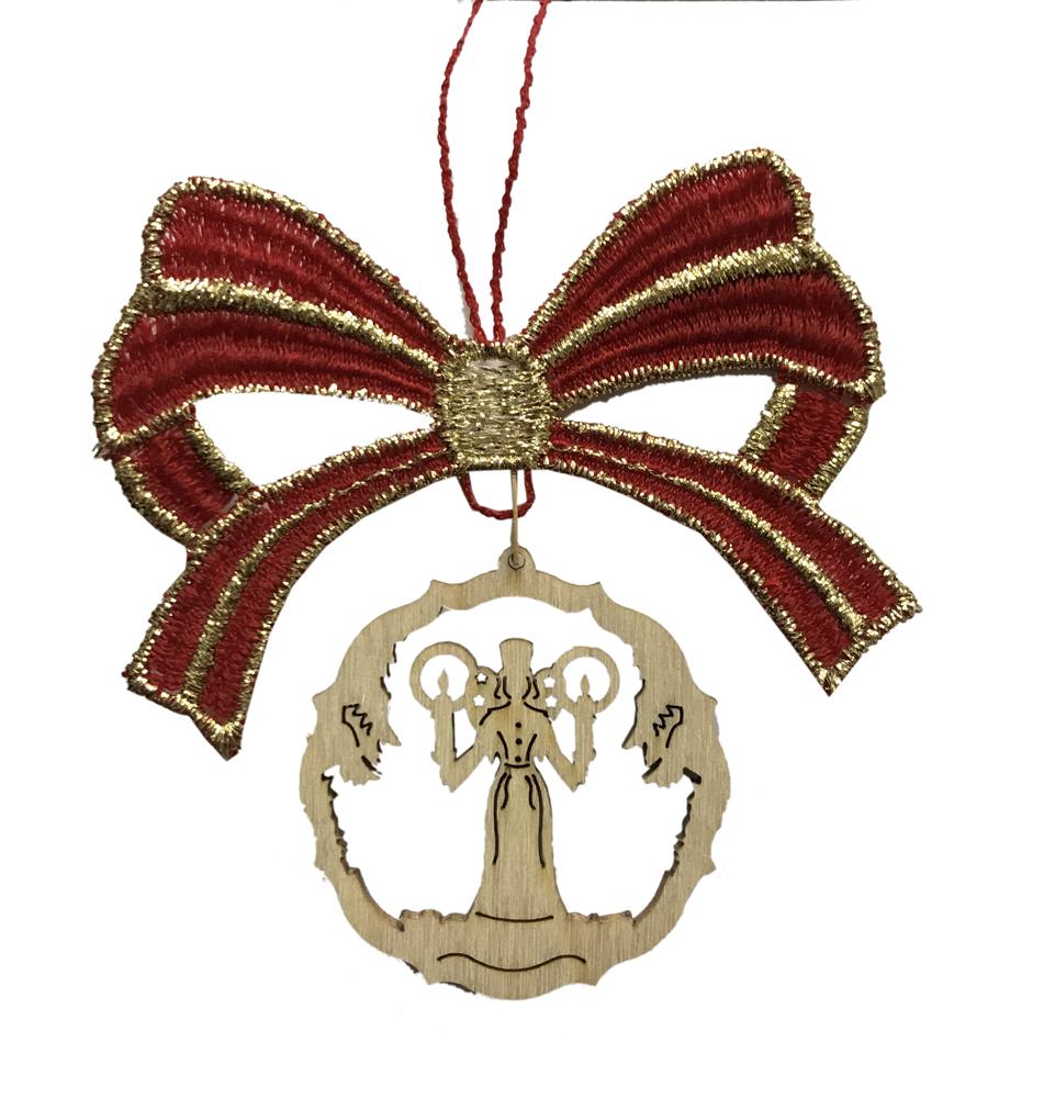 Red Lace Bow with Wood Dangle Ornament by Kunstgewerbe Lenk und Sohn