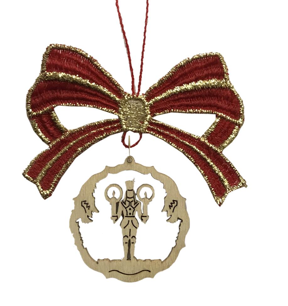 Red Lace Bow with Wood Dangle Ornament by Kunstgewerbe Lenk und Sohn