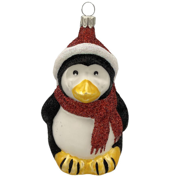 Penguin, black glitter with red scarf by Old German Christmas
