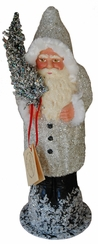 Silver Coated Santa Papier Mache Candy Container by Ino Schaller