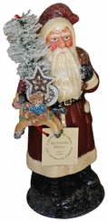 Red Santa with Horse Papier Mache Candy Container by Ino Schaller