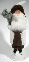 White Santa with Fur Paper Mache Candy Container by Ino Schaller