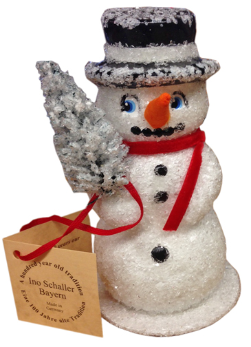 Snowman with Red Scarf Papier Mache Candy Container by Ino Schaller