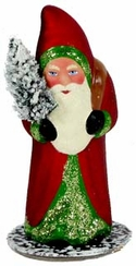 Red Santa Papier Mache Candy Container by Ino Schaller