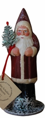 Red Coat Santa with Snow Papier Mache Candy Container by Ino Schaller