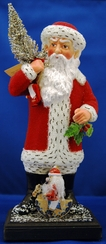 Santa in Russian Hat, Papier Mache Candy Container, on wood base by Ino Schaller