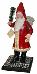 Red Santa with Cream Edged Coat on Wood Base Papier Mache Candy Container by Ino Schaller