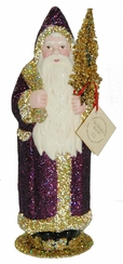 Santa with Purple Glitter Papier Mache Candy Container by Ino Schaller