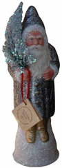 Silver Glittered Santa Papier Mache Candy Container by Ino Schaller