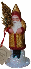 Red Edge, Gold Glitter Santa Papier Mache Candy Container by Ino Schaller