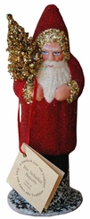 Red Beaded Santa with Gold Tree Papier Mache Candy Container by Ino Schaller