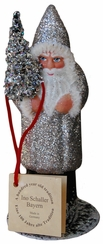 Silver Glitter Coat Santa Papier Mache Candy Container by Ino Schaller