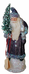Purple Glitter, Silver Bag Santa Papier Mache Candy Container by Ino Schaller