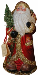 Red Satin Santa Papier Mache Candy Container by Ino Schaller
