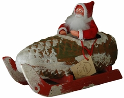 Santa in Pinecone Sleigh Papier Mache Candy Container by Ino Schaller