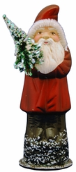 Santa in Red Coat with Tree Papier Mache Candy Container by Ino Schaller