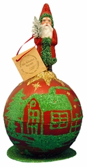 Red and Green Santa sitting on Box Paper Mache Candy Container by Ino Schaller