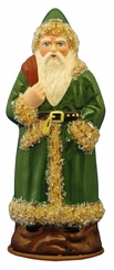 Santa Papier Mache Candy Container, green with cream edge by Ino Schaller