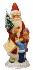 Red Santa with Children Papier Mache Candy Container by Ino Schaller