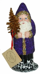 Purple Beaded Santa Papier Mache Candy Container by Ino Schaller