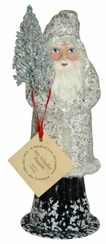 White Santa with Silver Glitter Paper Mache Candy Container by Ino Schaller