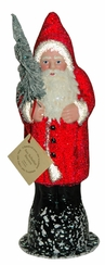 Red Beaded Santa with Flocked Tree Paper Mache Candy Container by Ino Schaller