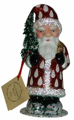 Red with White Dots Santa Papier Mache Candy Container by Ino Schaller
