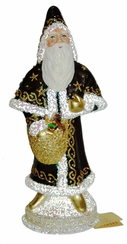 Santa in Cloak, Papier Mache Candy Container, chocolate brown with gold stars by Ino Schaller