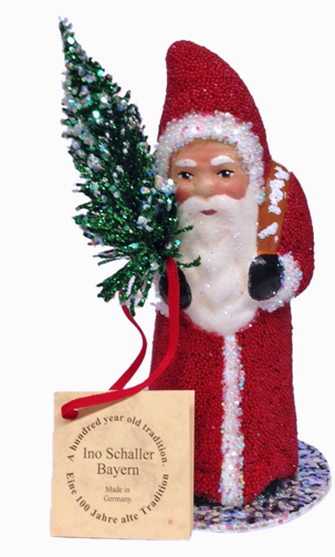 Red Beaded Small Santa Papier Mache Candy Container by Ino Schaller