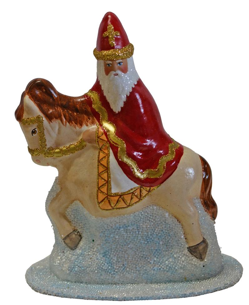 St. Nicholas on Horse Papier Mache Candy Container by Ino Schaller
