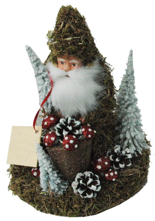 Santa with Moss Decor Papier Mache Candy Container by Ino Schaller