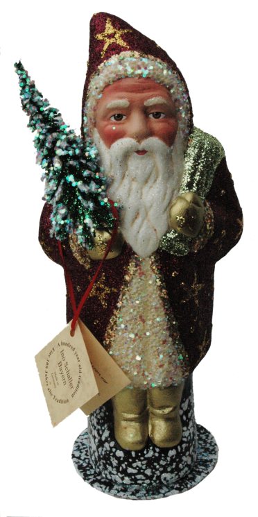 Santa, Fuchsia Coat with Stars Papier Mache Candy Container by Ino Schaller