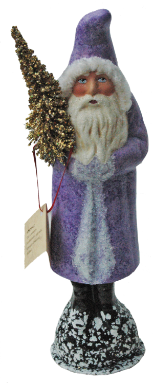 Santa, Lavender Coat Papier Mache Candy Container by Ino Schaller