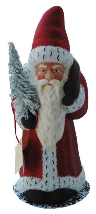 Santa, Matte Red Coat with Ermine Edge Papier Mache Candy Container by Ino Schaller