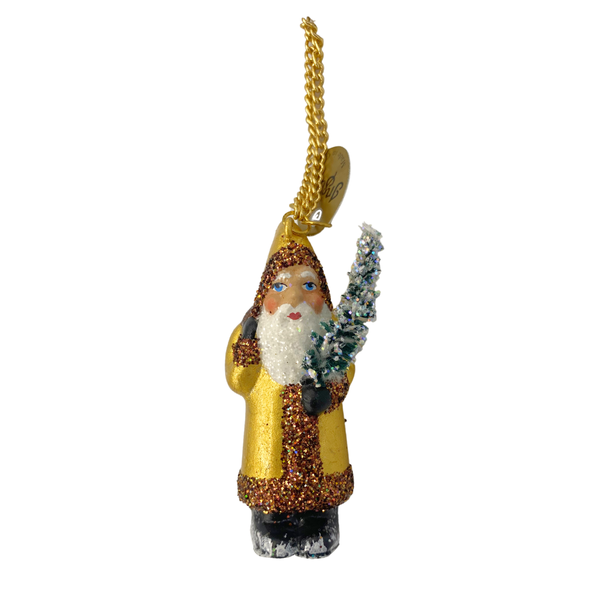 Santa with Tree, Papier Mache Ornament, 24 karat gold by Ino Schaller