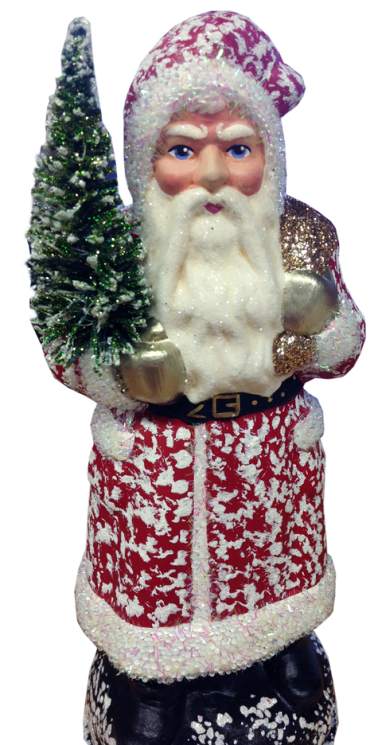 Red and White Sponged Santa Papier Mache Candy Container by Ino Schaller
