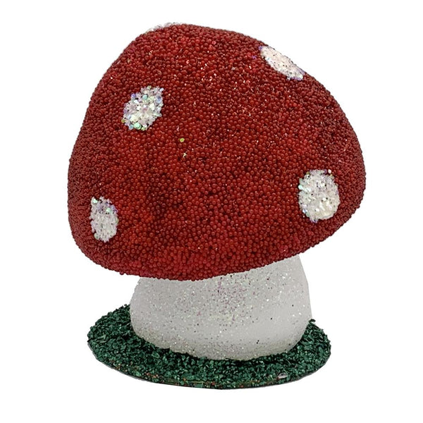 Mushroom Papier Mache Figure, red beaded by Ino Schaller